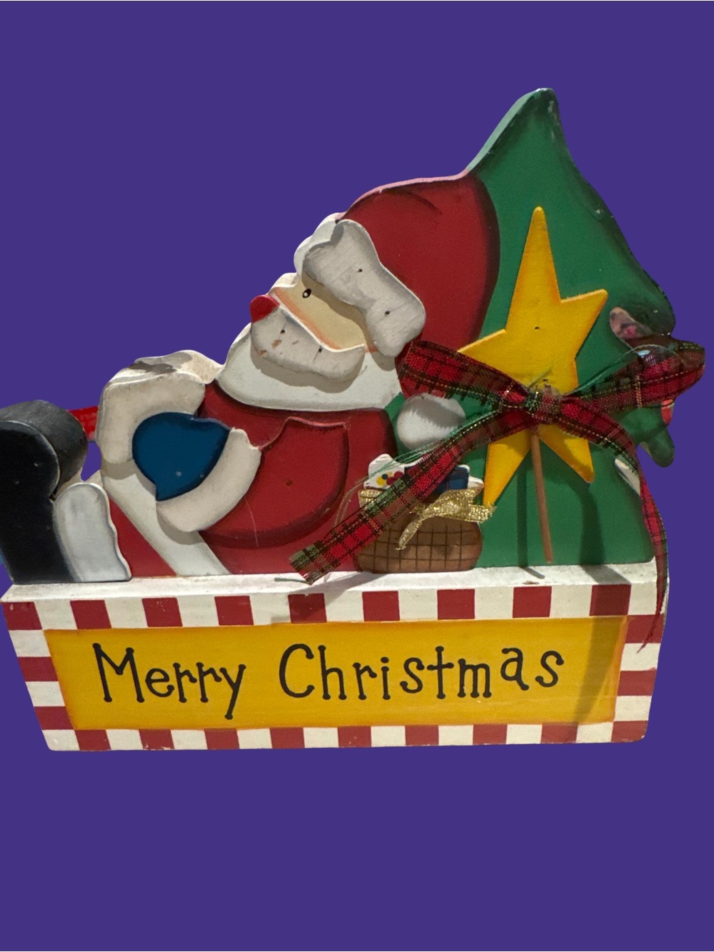 Santa Merry Christmas Wooden Holiday Decor - Red, Green, Yellow